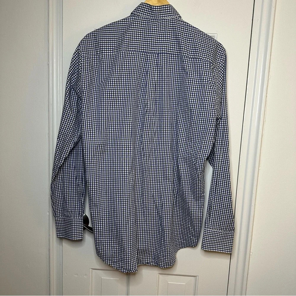 PETER MILLAR Gingham Button Down Long Sleeve Shirt Blue Black Checkered Medium - Picture 5 of 6